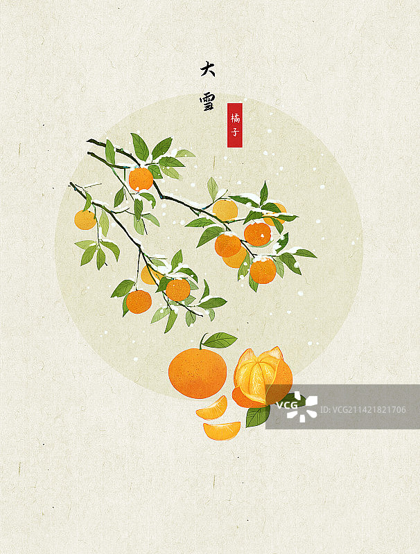 大雪橘子插画图片素材