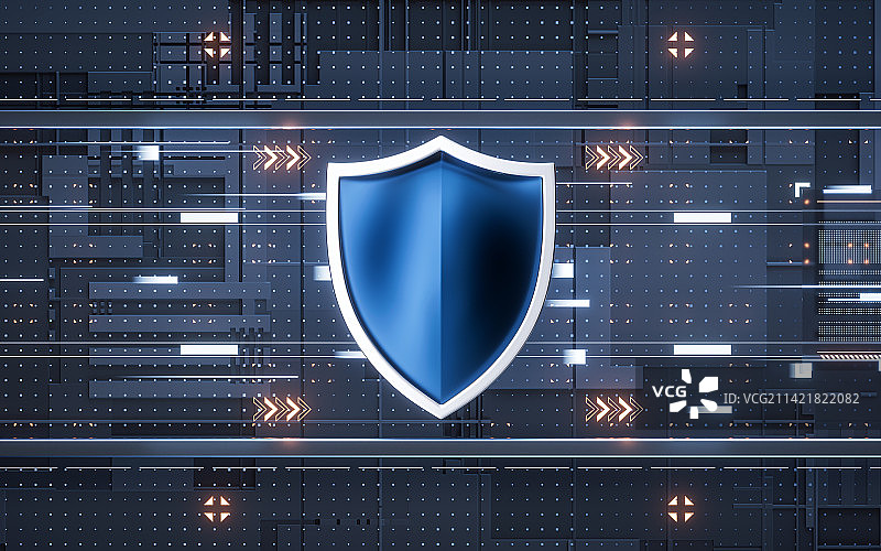 盾牌与科技感电路背景3D渲染图片素材