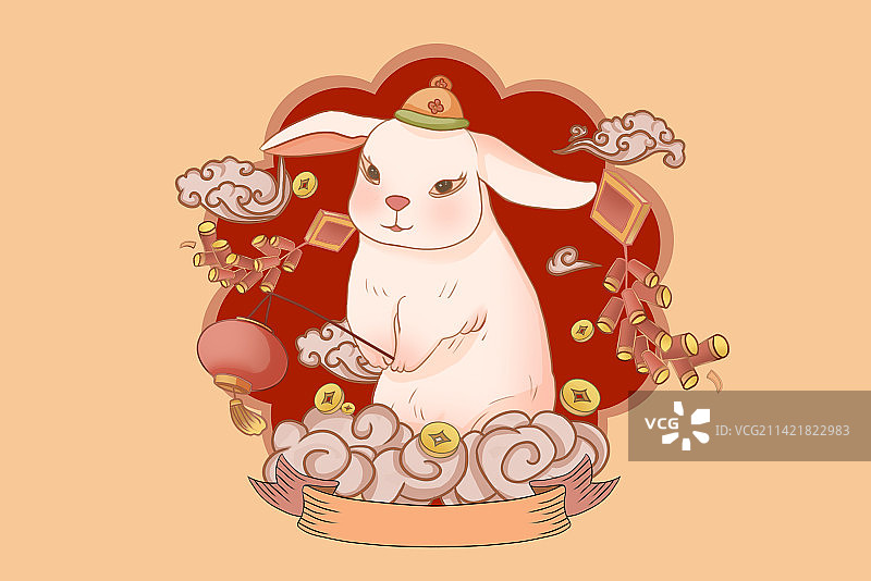 兔年新年喜庆中国风插画图片素材