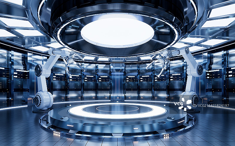 机械臂与科技感展示台3D渲染图片素材