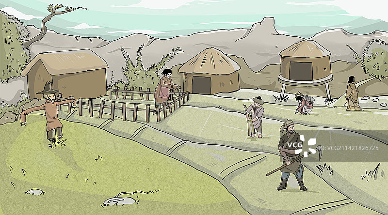 复古乡下农村田园劳作耕田场景图片素材