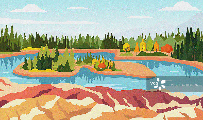 新疆五彩滩插画图片素材