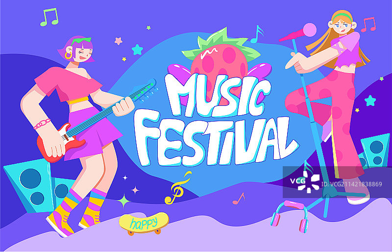 草莓音乐节女孩乐队摇滚嗨唱图片素材