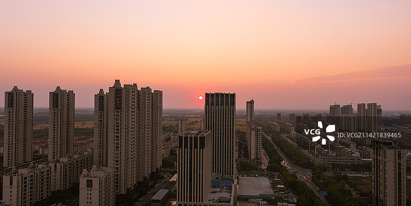 连云港灌南县金融中心日落航拍图片素材