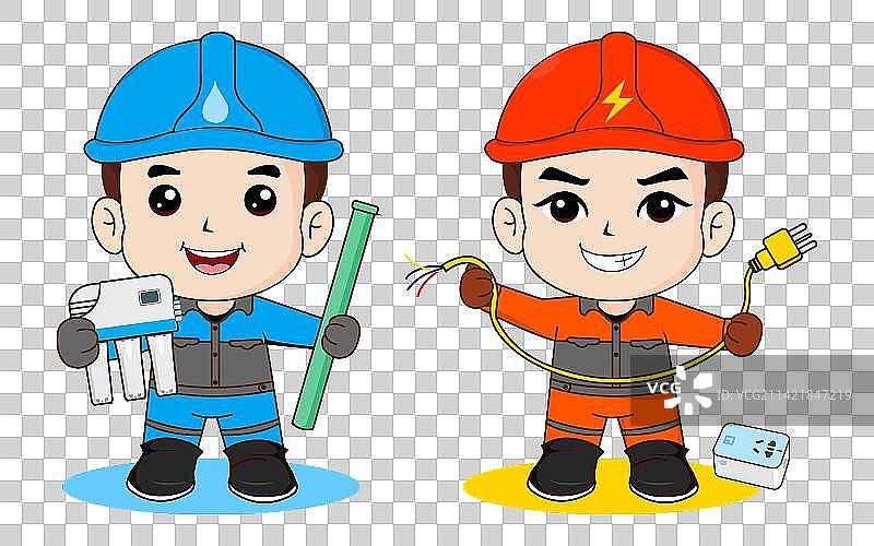 卡通水电改造水电工装修工图片素材