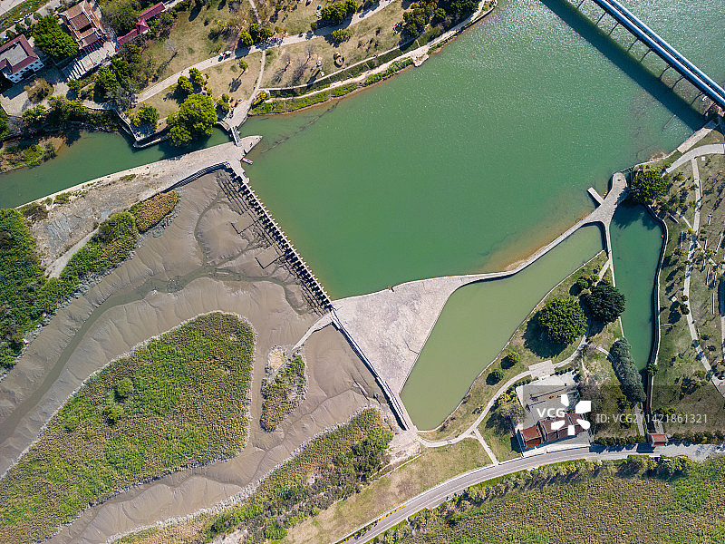 中国宋代的水利工程莆田木兰陂航拍图片素材