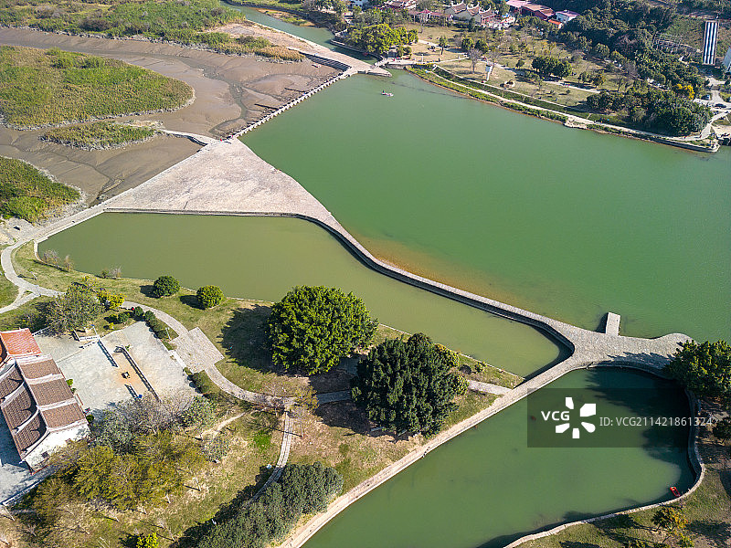 中国宋代的水利工程莆田木兰陂航拍图片素材