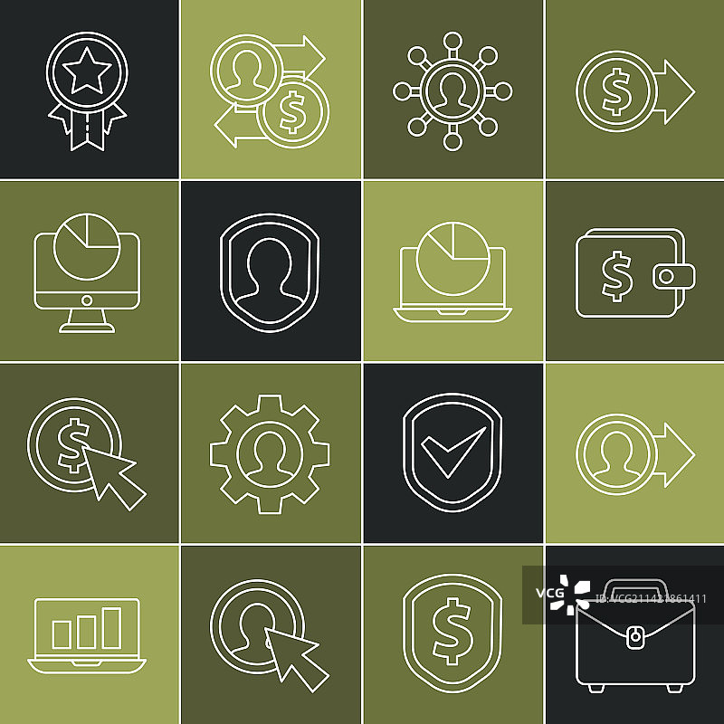 公文包求职晋升钱包线条组合图片素材