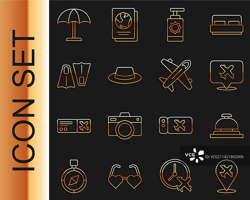 飞机、酒店服务铃、气泡图标组合图片素材