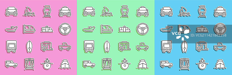 邮轮、皮卡车和方向盘套装图片素材