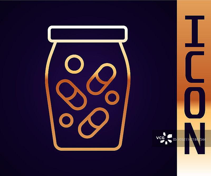 金色药瓶和药丸图标图片素材