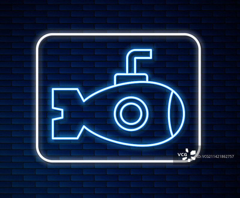 霓虹线条潜艇图标，砖墙背景图片素材