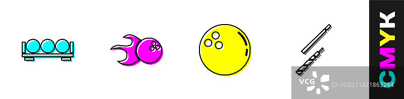 台球架、保龄球和球杆图片素材