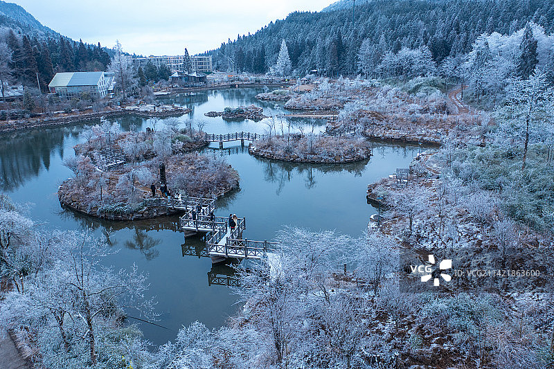 浙江丽水遂昌白马山森林公园冬季雾凇雪景图图片素材