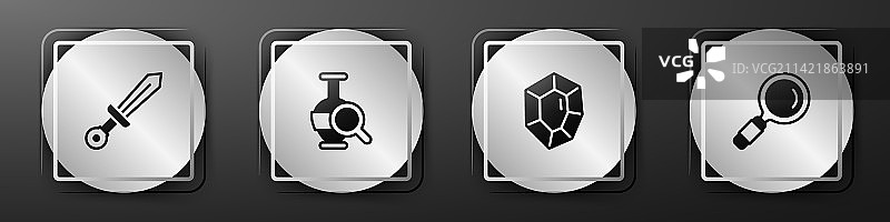 中世纪剑古代双耳瓶宝石套装图片素材