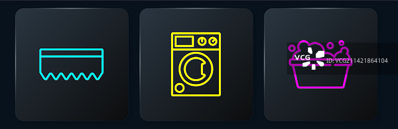 线条海绵、肥皂水盆和洗衣机图片素材