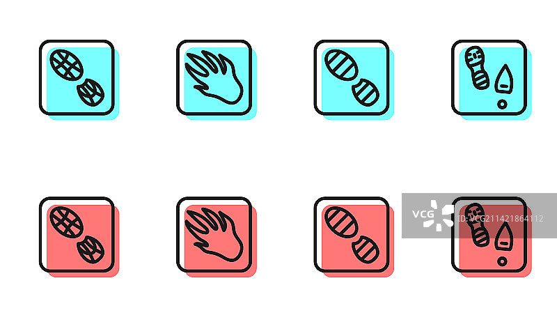 人类脚印鞋子鳄鱼线性图标图片素材