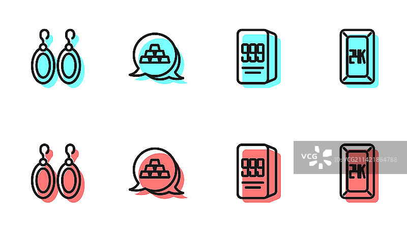 24K金条、耳环和图标线性组合图片素材