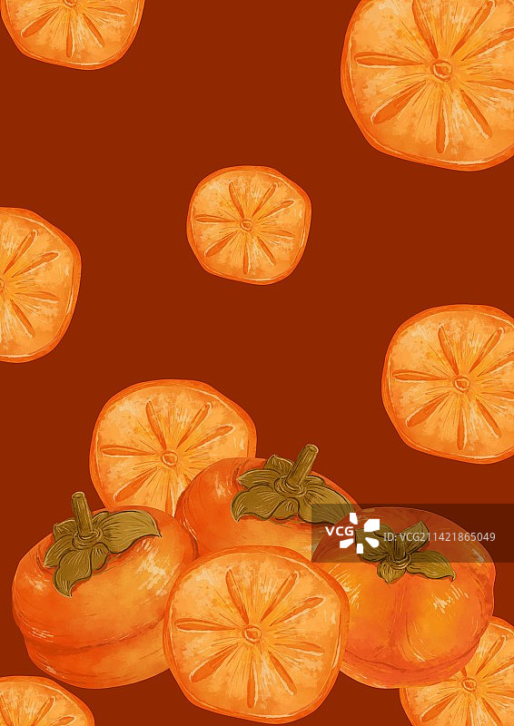 新鲜水果切片清新背景插画柿子图片素材