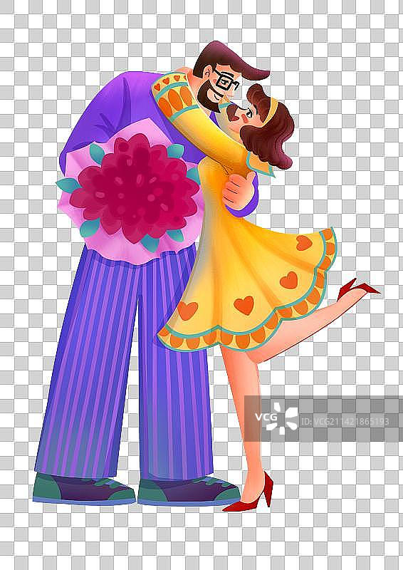 手捧鲜花拥抱的情侣图片素材