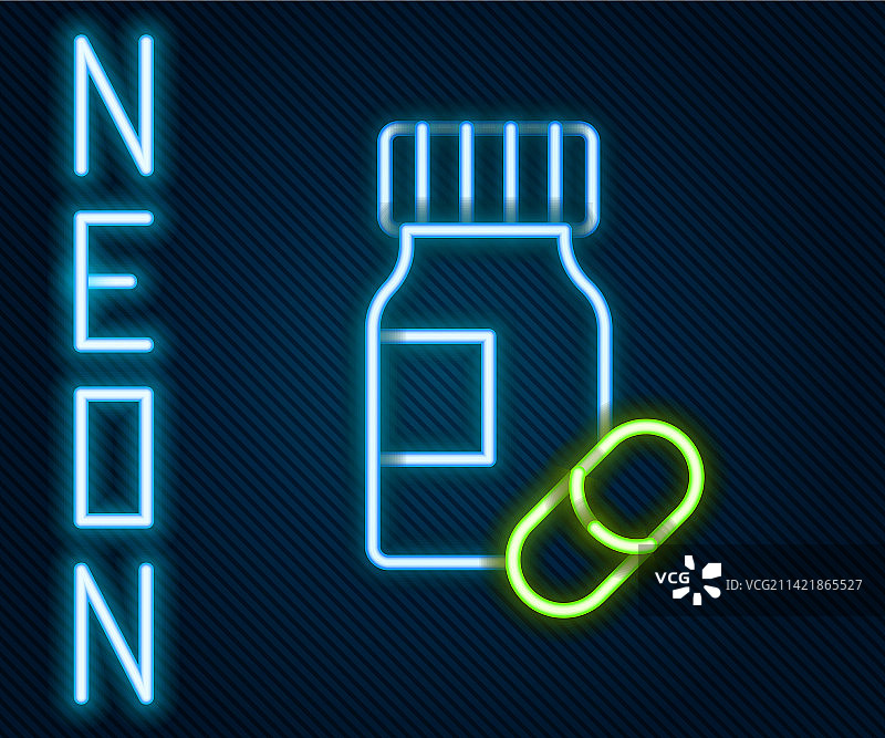 发光霓虹灯药瓶和药丸图标图片素材
