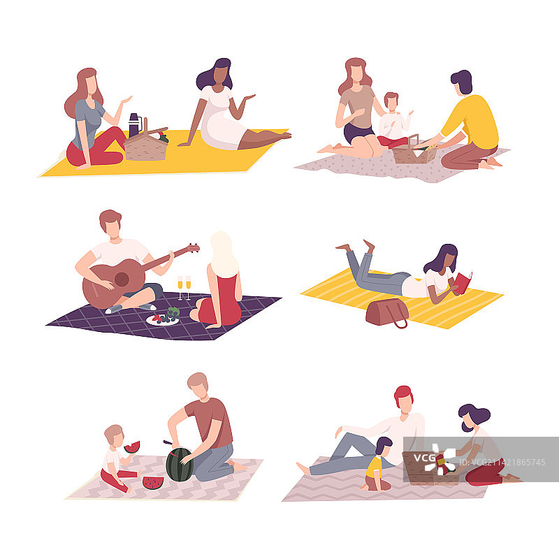 人们在大自然中野餐，家庭聚会图片素材