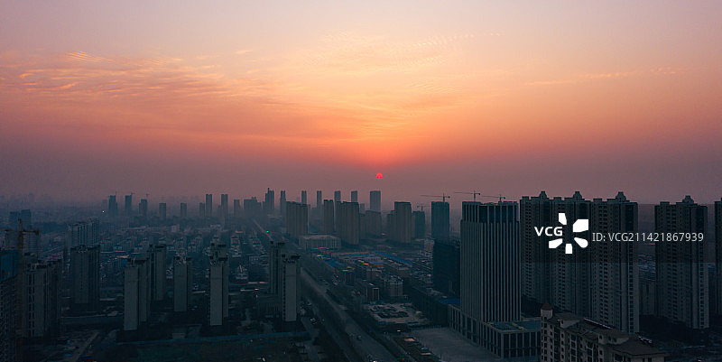 连云港灌南县金融中心日出航拍图片素材