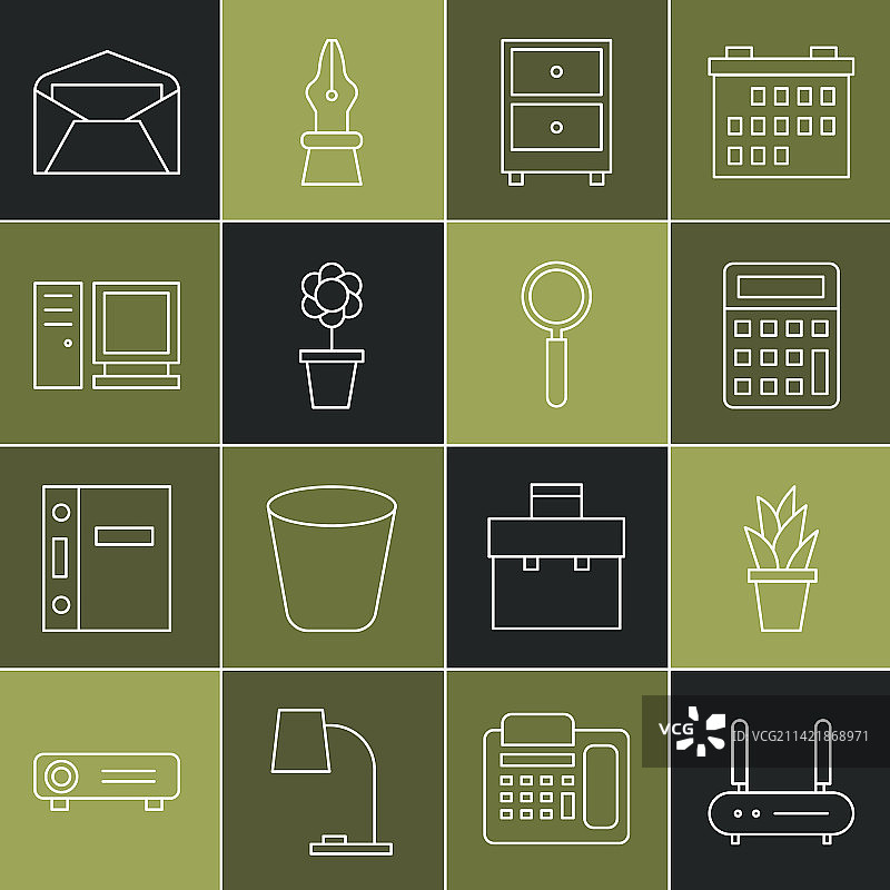 路由器Wi-Fi盆栽线条组合图片素材