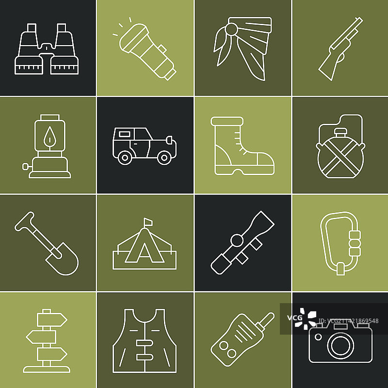 照相机、登山扣和水壶图片素材