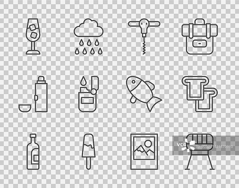 葡萄酒瓶、烧烤架线条组合图片素材