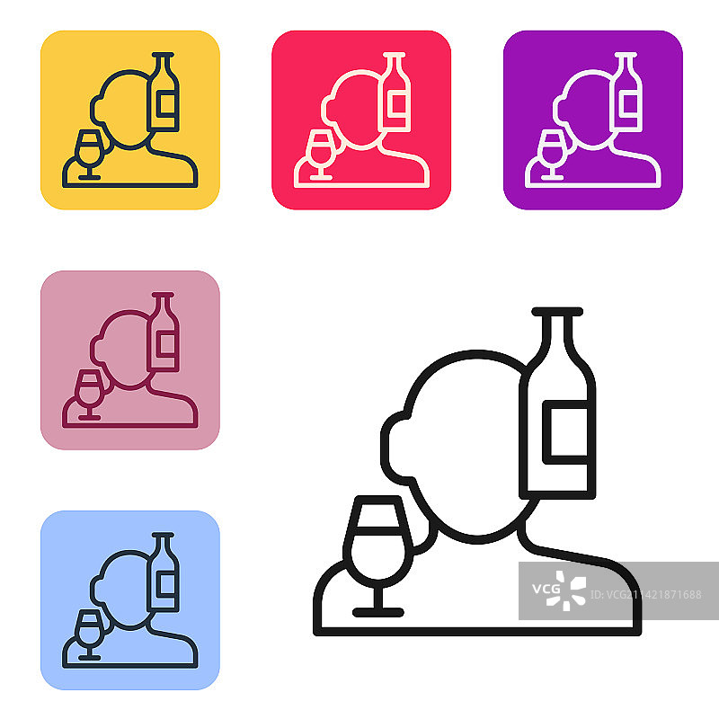 黑色线条酒精中毒或酒精使用障碍图片素材