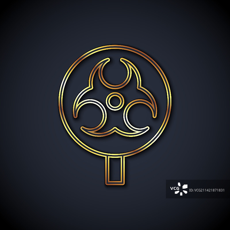 金色线条生物危害符号图标，黑色背景图片素材