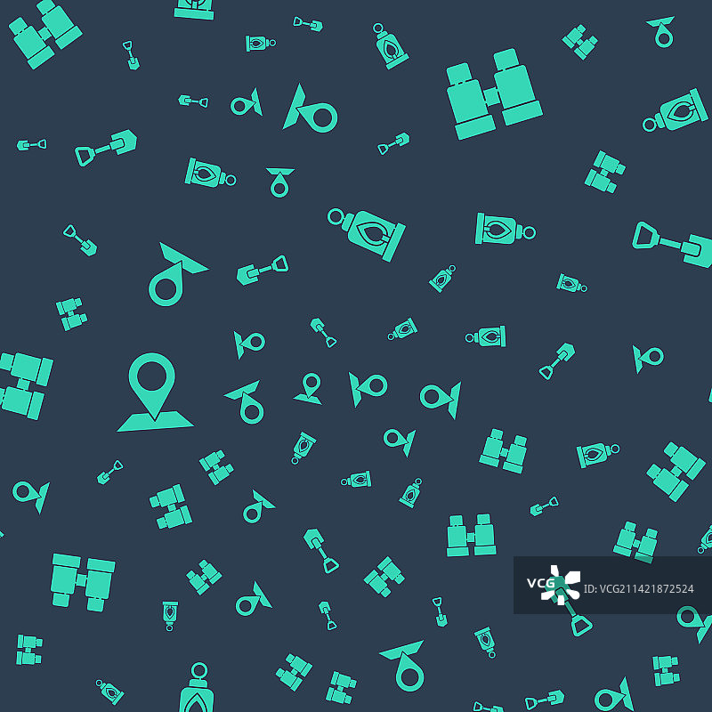 露营灯、双筒望远镜与位置图标图片素材