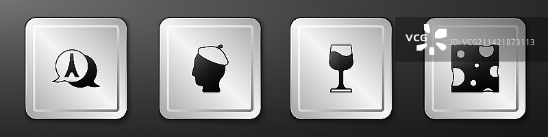 埃菲尔铁塔、法国男人与葡萄酒杯图片素材