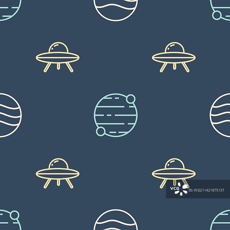 不明飞行物宇宙飞船行星线条图片素材