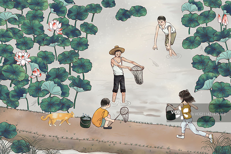 小满节气水彩插画图片素材