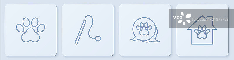 设置线条爪印宠物猫玩具和房子图片素材