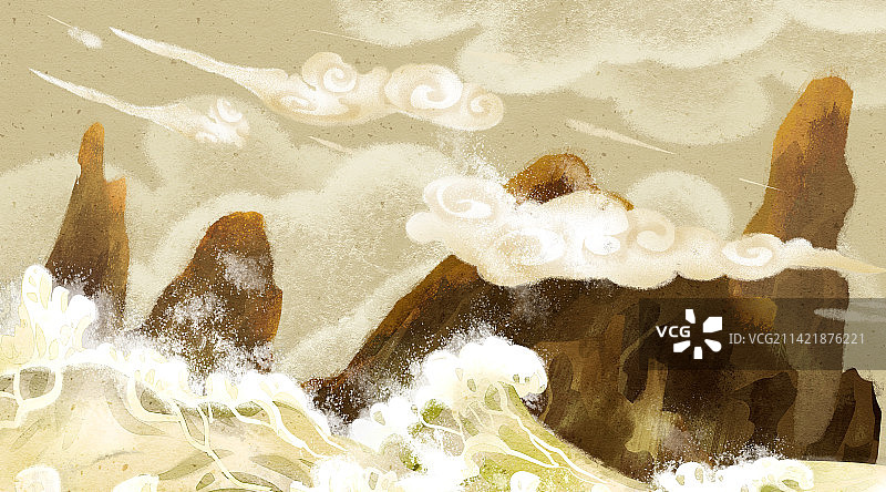 中国风海浪插画背景图片素材