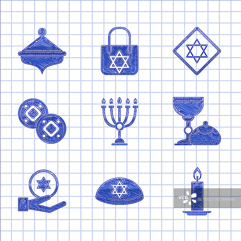光明节烛台犹太小帽与星星图片素材