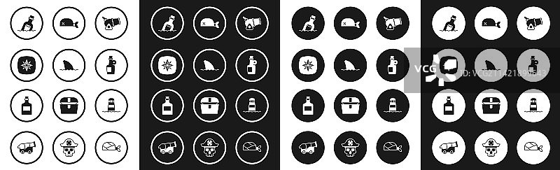 大炮鲨鱼鳍海浪风向标组合图片素材