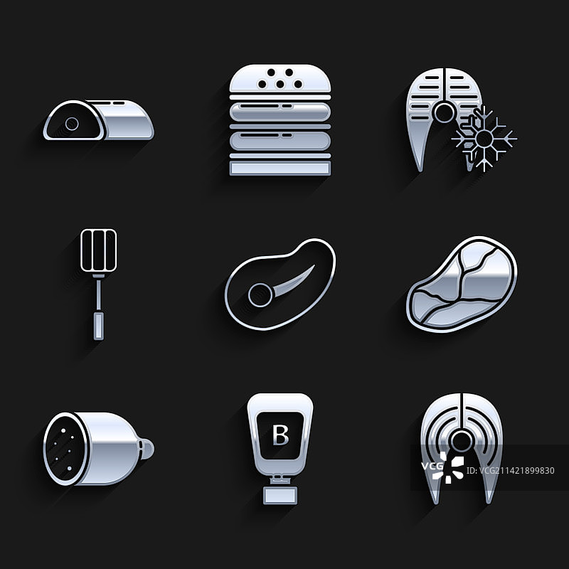 牛排肉酱汁瓶鱼肉香肠套装图片素材