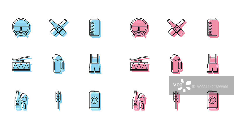 啤酒瓶、玻璃杯、小麦、玉米和燕麦图片素材