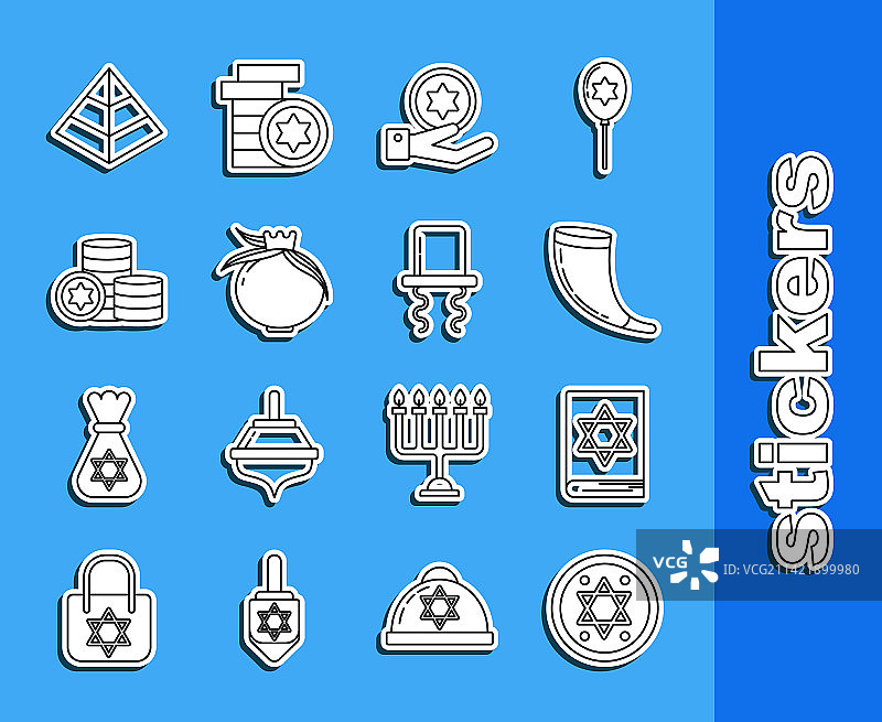 犹太硬币、妥拉书、传统公羊线条图片素材