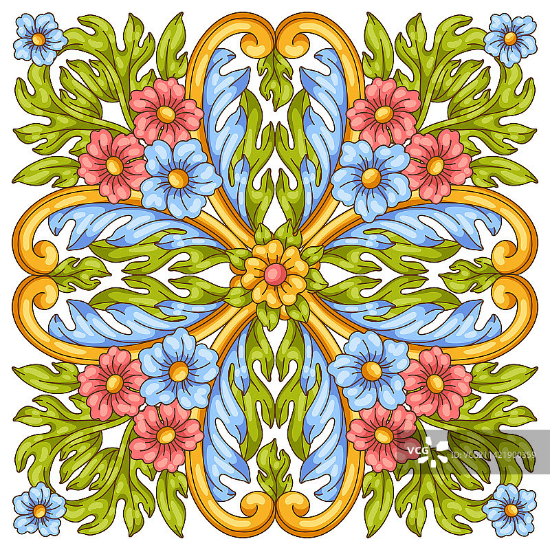 巴洛克风格装饰花卉陶瓷砖图片素材