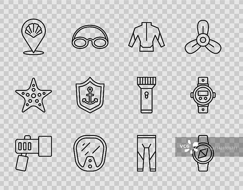 手电筒、指南针、潜水服、潜水面罩图案图片素材