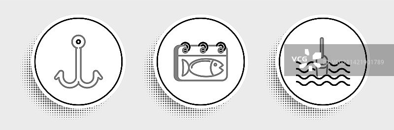 水中鱼线浮标和鱼钩日历图片素材