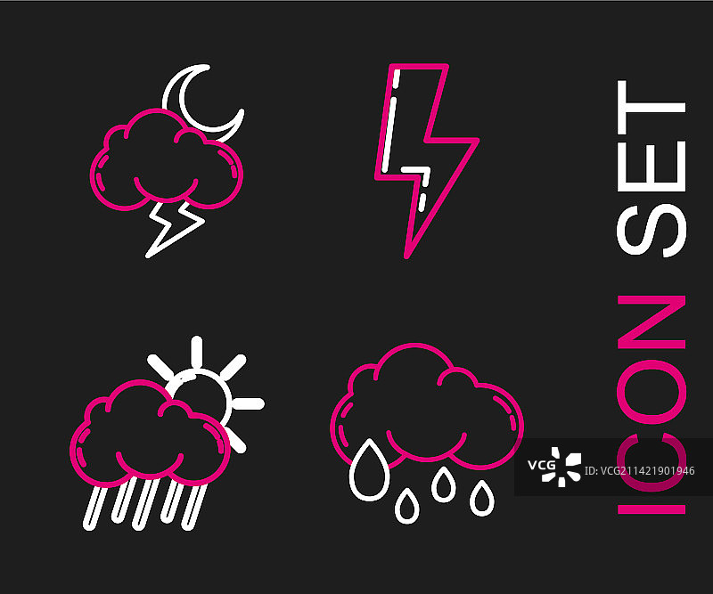 下雨太阳闪电云朵线条组合图片素材