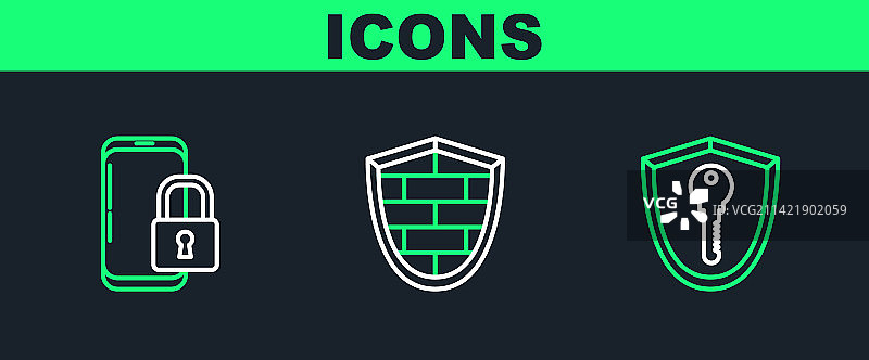 带有钥匙智能手机的盾牌线条图片素材