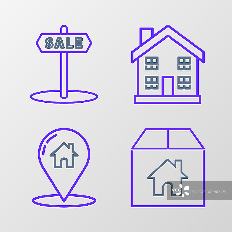 房屋地图指针纸箱线条组合图片素材