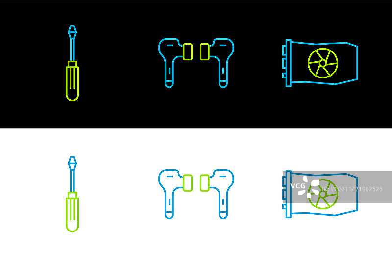 线条视频显卡、螺丝刀和气泵图片素材